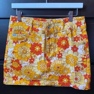 Ragged Denim Floral Mini Skirt Size 28/6